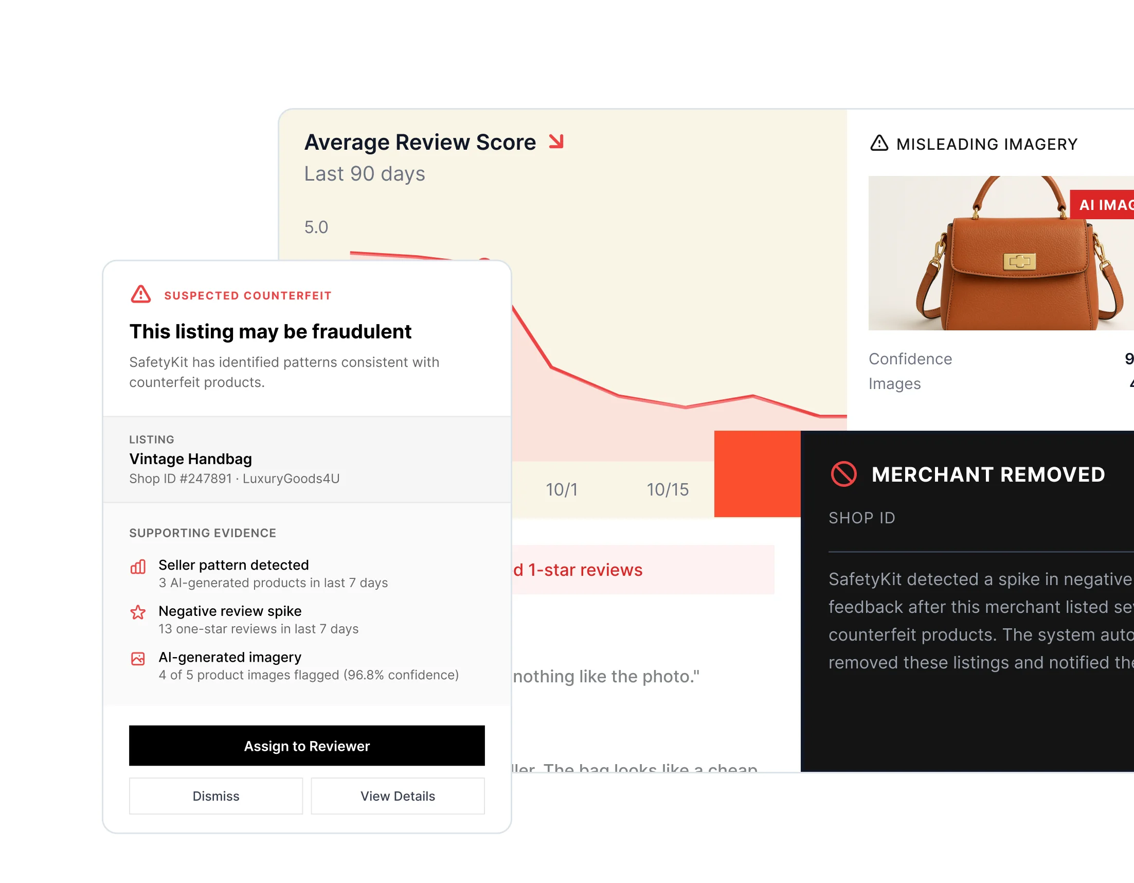 Investigation results showing merchant findings with MCC mismatch and product detection